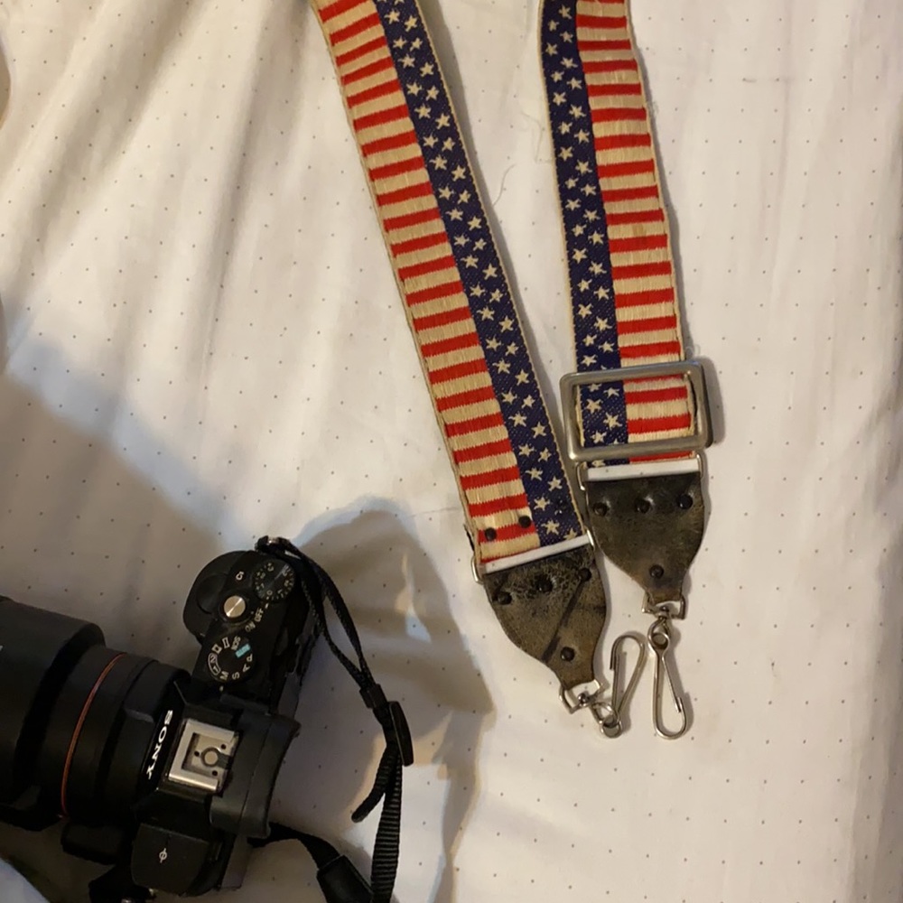 Vintage American flag camera strap